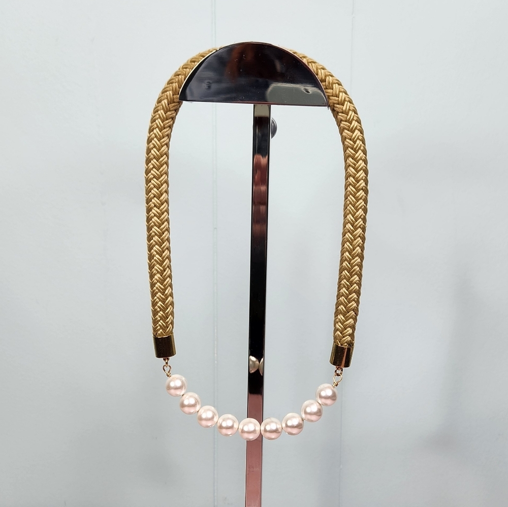 Little Fish Boateak Gold Braided Necklace with Pearls